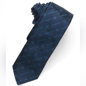 GIVENCHY Navy Made In Italy Silk Designer Diagonal Logo Tie